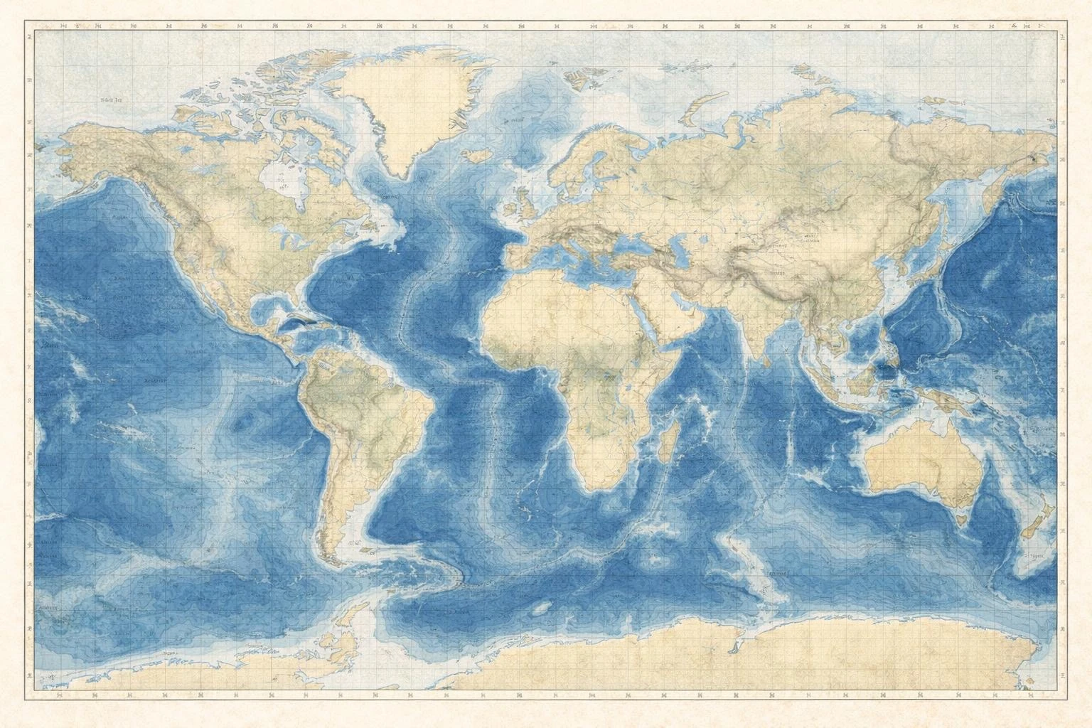 World bathymetric map with the catalogued survey stations